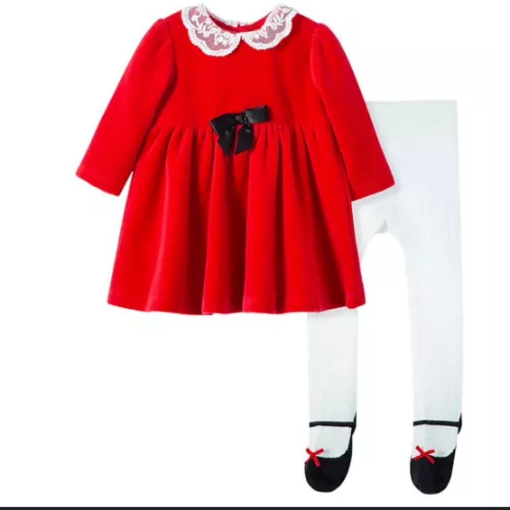 Little Me Baby Girls Holiday Dress & Footed Tights Set 6 months